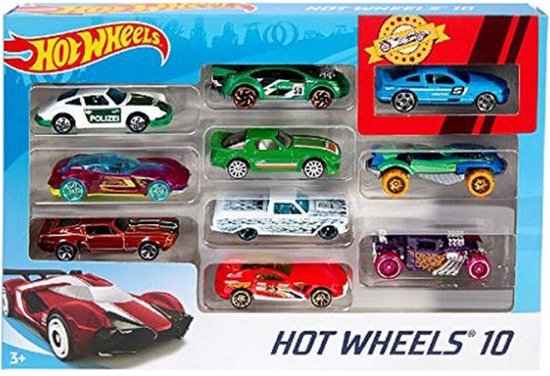 "Hot Wheels - Set van 10 diverse speelgoedauto's" 
"Hot Wheels - Set of 10 assorted toy cars"