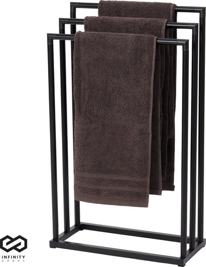 Sleek Black Freestanding Towel Rack - 3 Arms - Modern Metal Design for Bathroom