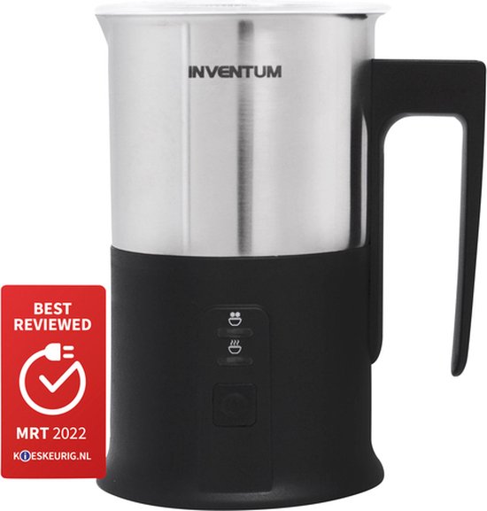 Inventum MK350 Electric Milk Frother - 115/240 ml - Hot & Cold Frothing - Heating Function - Non-Stick Coating - Black/Stainless Steel