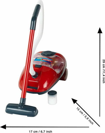 "Vileda Cleaning Cart by Klein Toys - Vacuum Cleaner, Floor Mop, Bucket with Wringer, Broom, Dustpan and Brush - Includes Realistic Suction and Sound Effects - Red Blue"

Vileda Cleaning Cart