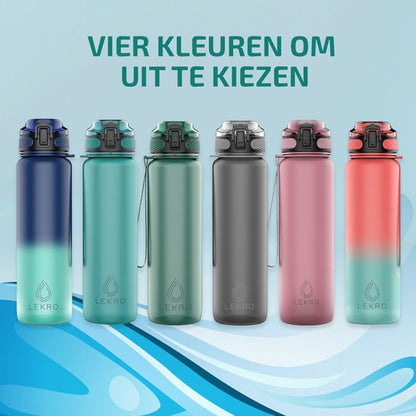 "Lekro Water Bottle with Time Markings - Motivational 1 Liter Drinking Bottle - BPA Free - Christmas Gift"

Product Name in English: Lekro Water Bottle with Time Markings