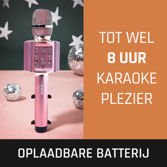 Lenco BMC-090PK - Bluetooth Karaoke Microphone - With Speaker and Lighting - Pink