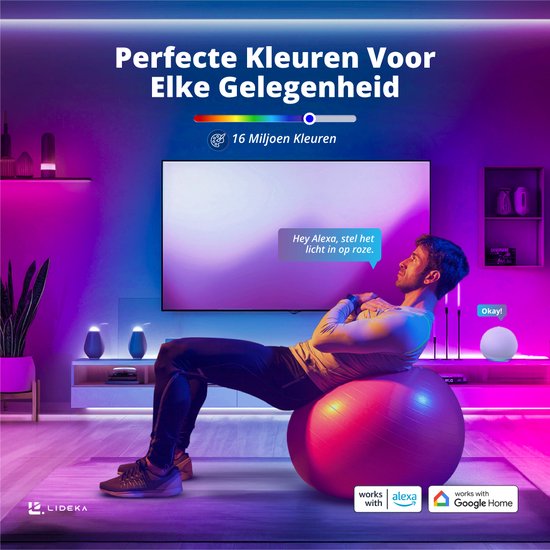 "Lideka Smart LED Light Strip - 10 Meter - App WiFi Connection - RGB Lighting - With Remote Control - Self-Adhesive"

Productnaam in het Engels: Lideka Smart LED Light Strip