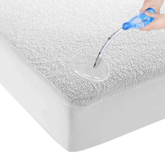 LitaLente Waterproof Mattress Protector 160x200 - Antibacterial Terry Cloth Cover with Elastic Edges - Ultimate Incontinence Protection - White