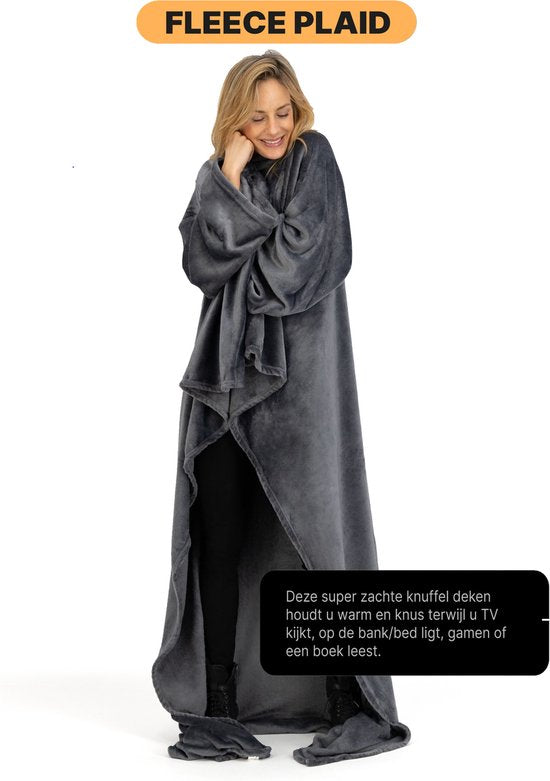 O'DADDY® Fleece Blanket with Sleeves - Grey - 150x200 cm