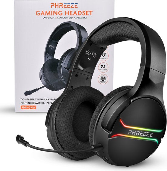 Phreeze GH-W Wireless Gaming Headset with Microphone - 2.4 GHz Wireless USB-C and USB-A - For PS4/PS5/XBOX/NINTENDO SWITCH - Over Ear Headphones with RGB Lighting - 15 Hours Playtime - Game Headset - Suitable for FPS Shooters and RPG

Phreeze GH-W Wireless Gaming Headset