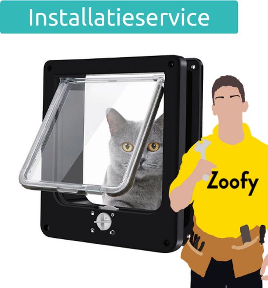 "Snelle installatie van kattenluik - Door Zoofy in samenwerking met bol.com - Afspraak binnen 1 werkdag - Niet geschikt voor glazen deuren"

Productnaam in het Engels: "Cat Flap"