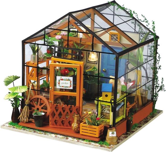 "Robotime Model Building Miniature Kit - Cathy's Flower House - Wood/Paper/Plastic - 195mm (H) x 175mm (W) x 175mm (D) - with Light"

Product Name in English: "Cathy's Flower House"