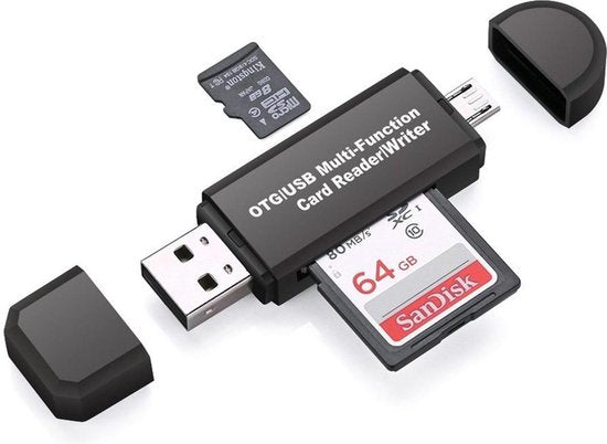 SD Card Reader USB for Micro SD Card - SD Card - Suitable for Phone, PC, and Tablet with Micro USB Connection - Black