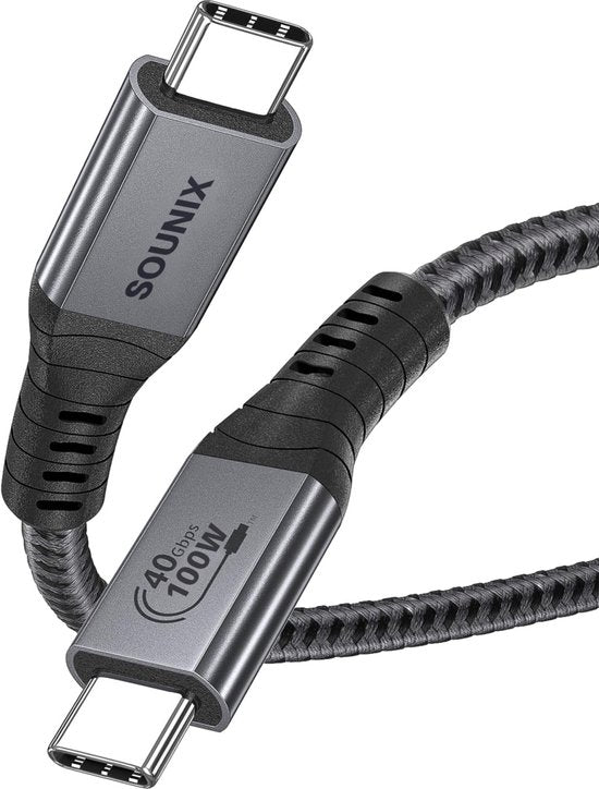 Sounix USB 4 cable - 40Gbps - 100W - 8K@60Hz - Compatible with Apple iPhone 15/Samsung/Macbook/iPad - Certified Cable - USB C charger - Fast charger - Thunderbolt - Black