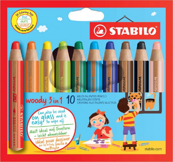 STABILO Woody 3-in-1 Multi-Talent Color Pencil Set - 10 Vibrant Colors