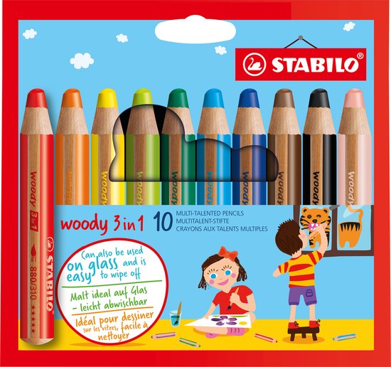 STABILO Woody 3-in-1 Multi-Talent Color Pencil Set - 10 Vibrant Colors