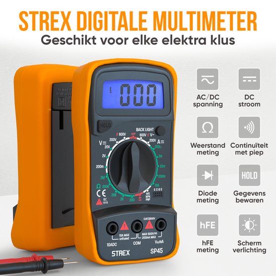 Strex Digital Multimeter - AC/DC - Incl. 9V Duracell Battery, Clamps & Storage Case - Multi Meter
