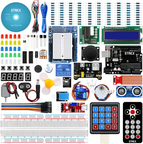 Strex Starter Kit suitable for Arduino - ATmega328P - 244 Pieces - In Plastic Storage Box