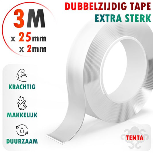 TENTA® Ultra-Strong Double-Sided Tape - Heavy Duty, 3m x 25mm x 2mm