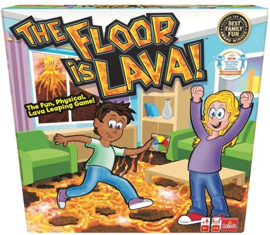 "The Floor is Lava - Actiespel - Kinderspel (ML)" kan worden herschreven als: "The Floor is Lava - Actiespel voor kinderen (ML)".

De Engelse productnaam zonder leestekens eromheen is: "The Floor is Lava - Action Game - Children's Game (ML)".