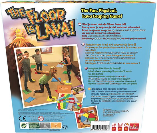 "The Floor is Lava - Actiespel - Kinderspel (ML)" kan worden herschreven als: "The Floor is Lava - Actiespel voor kinderen (ML)".

De Engelse productnaam zonder leestekens eromheen is: "The Floor is Lava - Action Game - Children's Game (ML)".