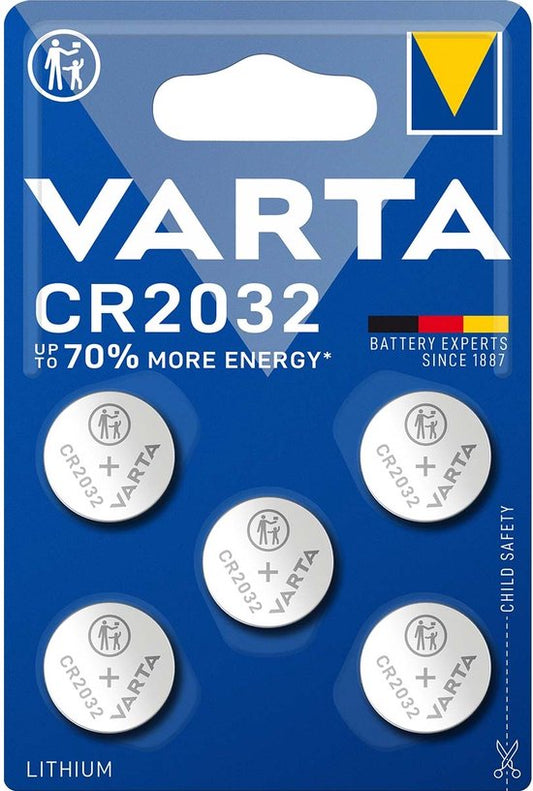 "Set van 5 Varta CR2032 batterijen" 
"Varta CR2032 - 5 pieces"