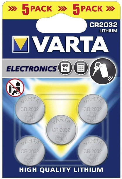 "Set van 5 Varta CR2032 batterijen" 
"Varta CR2032 - 5 pieces"