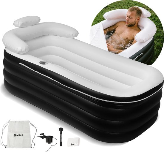 Inflatable Foldable Bathtub by Vitco – Ideal for Families, Adults, Athletes & More – Includes Electric Pump, Repair Patches & Cup Holder – Perfect for Ice Baths & Outdoor Use