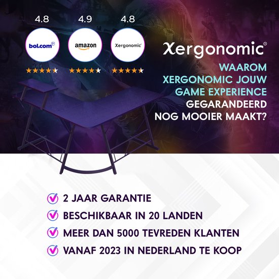 Xergonomic Gaming Desk - 130cm x 130cm x 96.5 cm - Black
