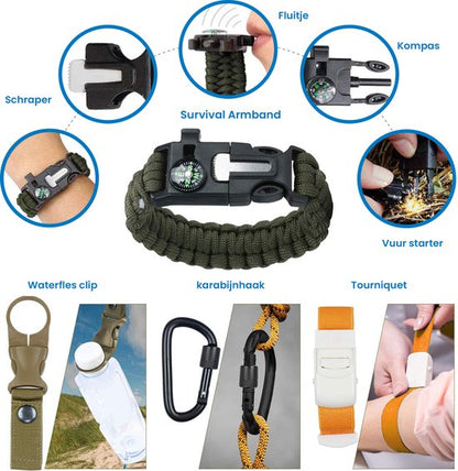 YONO Outdoor Survival Kit - Bracelet - Pocket Knife - Flashlight - Fire Starter - Compass and more - XL Set

YONO Outdoor Survival Kit