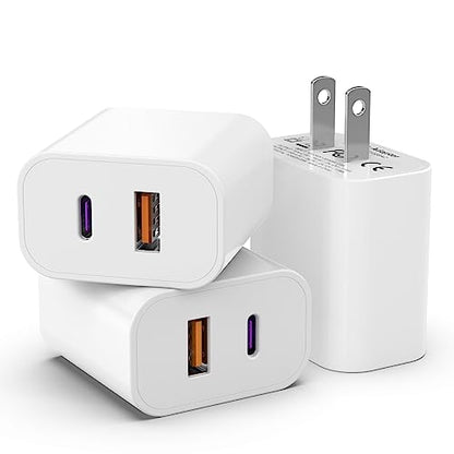 3 Pack USB C Charger Block [Apple MFi Certified], iGENJUN 20W Dual Port QC + PD 3.0 Power Adapter Wall Charger, Double Fast Plug Charging Brick for iPhone 14/14 Pro/13/12/11/XS, Samsung Galaxy - White