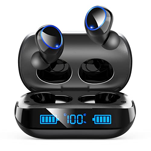 HIYDOO Bluetooth Headphones, True Wireless Earbuds 91Hrs Playback with 1800mAh Charging Case for Android Phone, Small in-Ear Invisible Earphone with Microphone for iPhone PC Computer Laptop Sports