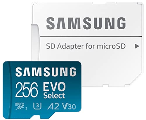 SAMSUNG EVO Select Micro SD-geheugenkaart + adapter, 256 GB microSDXC 130 MB/s Full HD &amp; 4K UHD, UHS-I, U3, A2, V30, uitgebreide opslag voor Android-smartphones, tablets, Nintendo-Switch (MB-ME256KA/AM )