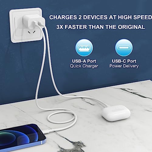 3 Pack USB C Charger Block [Apple MFi Certified], iGENJUN 20W Dual Port QC + PD 3.0 Power Adapter Wall Charger, Double Fast Plug Charging Brick for iPhone 14/14 Pro/13/12/11/XS, Samsung Galaxy - White