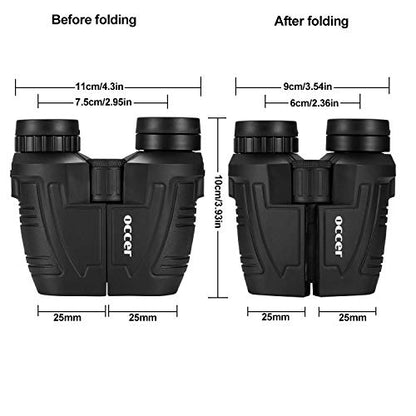 occer 12x25 Compact Binoculars with Clear Low Light Vision, Large Eyepiece Waterproof Binocular for Adults Kids,High Power Easy Focus Binoculars for Bird Watching,Outdoor Hunting,Travel,Sightseeing