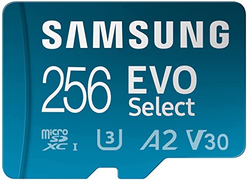 SAMSUNG EVO Select Micro SD-geheugenkaart + adapter, 256 GB microSDXC 130 MB/s Full HD &amp; 4K UHD, UHS-I, U3, A2, V30, uitgebreide opslag voor Android-smartphones, tablets, Nintendo-Switch (MB-ME256KA/AM )