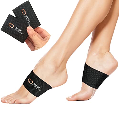 Copper Compression Copper Arch Support - 2 Plantar Fasciitis Braces/Sleeves. Foot Care, Heel Spurs, Feet Pain Relief, Flat & Fallen Arches, High Arch, Flat Feet. (1 Pair Black - One Size Fits All),2 Count (Pack of 1)