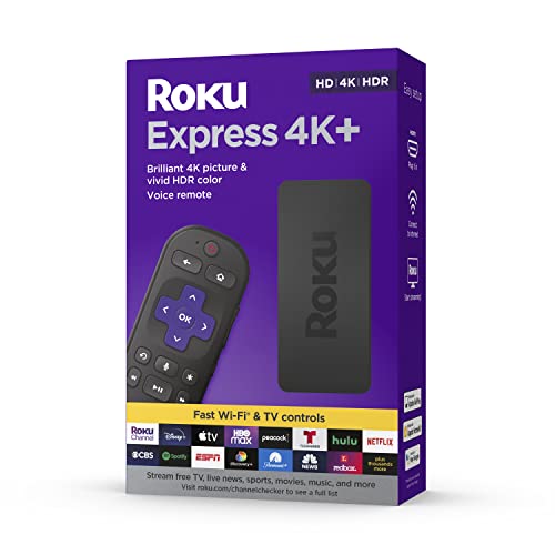 Roku Express 4K+ | Streaming Player HD/4K/HDR with Roku Voice Remote with TV Controls, Includes Premium HDMI Cable