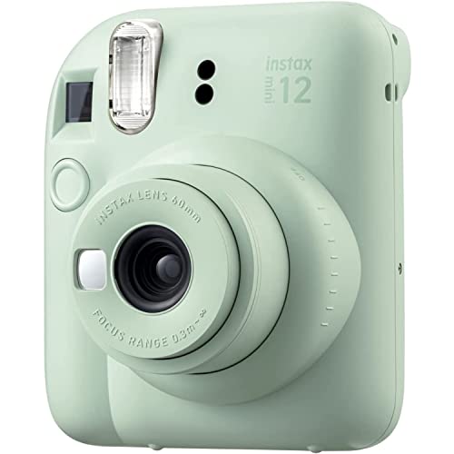 Fujifilm Instax Mini 12 instantcamera, mintgroene camera met 40 fotovellen, schoonmaakdoekje en INSTAX UP-app, draagbaar, gebruiksvriendelijk, automatische instellingen, spiegel aan voorzijde voor selfies, 2 AA-batterijen