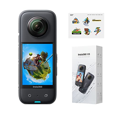 Insta360 X3 with Official Sticker Set - Waterproof 360 Action Camera with 1/2" 48MP Sensors, 5.7K 360 Active HDR Video, 72MP 360 Photo, 4K Single-Lens, Stabilization, 2.29" Touchscreen