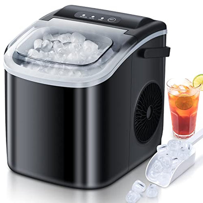 Countertop Ice Maker, Ice Maker Machine 6 Mins 9 Bullet Ice, 26.5lbs/24Hrs, Portable Ice Maker Machine with Self-Cleaning, Ice Bags, Ice Scoop, and Basket, Ice Maker for Home/Kitchen/Office/Party/RV