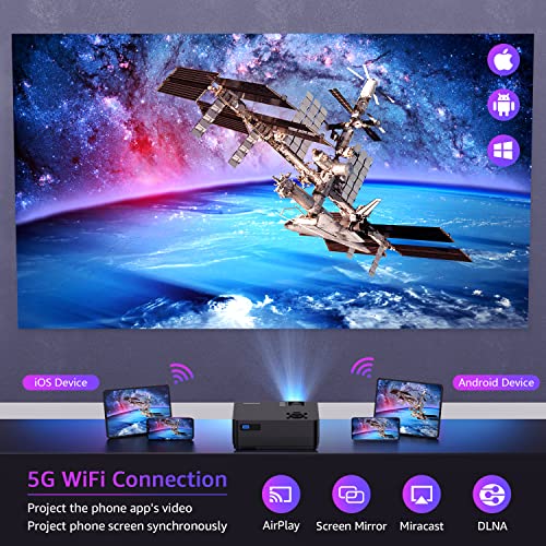 5G WiFi Bluetooth Native 1080P Projector[Projector Screen Included], Roconia 12000LM Full HD Movie Projector, 300" Display Support 4k Home Theater,Compatible with iOS/Android/XBox/PS4/TV Stick/HDMI