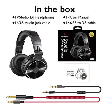 OneOdio Wired Over Ear Headphones Hi-Res Studio Monitor & Mixing DJ Stereo Headsets with 50mm Neodymium Drivers and 1/4 to 3.5mm Audio Jack for AMP Computer Recording Phone Piano Guitar Laptop - Black