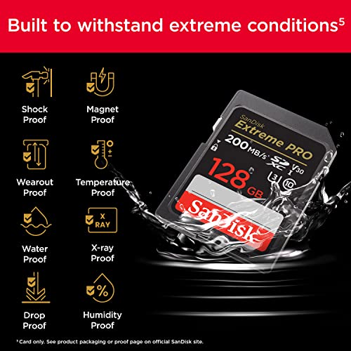 SanDisk 128 GB Extreme PRO SDXC UHS-I-geheugenkaart - C10, U3, V30, 4K UHD, SD-kaart - SDSDXXD-128G-GN4IN