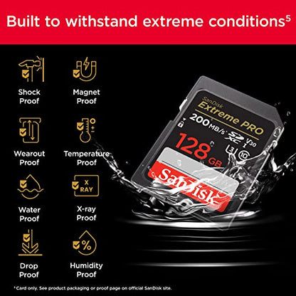 SanDisk 128GB Extreme PRO SDXC UHS-I Memory Card - C10, U3, V30, 4K UHD, SD Card - SDSDXXD-128G-GN4IN