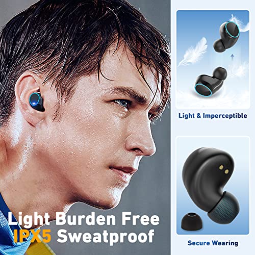 HIYDOO Bluetooth Headphones, True Wireless Earbuds 91Hrs Playback with 1800mAh Charging Case for Android Phone, Small in-Ear Invisible Earphone with Microphone for iPhone PC Computer Laptop Sports