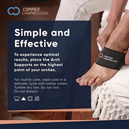 Copper Compression Copper Arch Support - 2 Plantar Fasciitis Braces/Sleeves. Foot Care, Heel Spurs, Feet Pain Relief, Flat & Fallen Arches, High Arch, Flat Feet. (1 Pair Black - One Size Fits All),2 Count (Pack of 1)