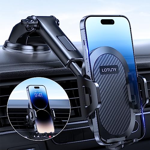 LOTUNY Universal Phone Mount for Car, [Military-Grade Reliable Suction] Hands-Free Car Phone Holder Mount, Automobile Cell Phone Holder Car for Dashboard Windshield Vent Fit for All Smartphones