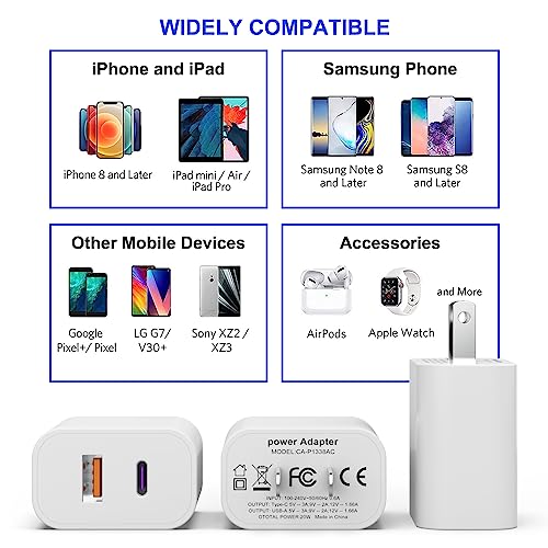 3 Pack USB C Charger Block [Apple MFi Certified], iGENJUN 20W Dual Port QC + PD 3.0 Power Adapter Wall Charger, Double Fast Plug Charging Brick for iPhone 14/14 Pro/13/12/11/XS, Samsung Galaxy - White