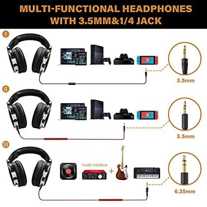 OneOdio Wired Over Ear Headphones Hi-Res Studio Monitor & Mixing DJ Stereo Headsets with 50mm Neodymium Drivers and 1/4 to 3.5mm Audio Jack for AMP Computer Recording Phone Piano Guitar Laptop - Black