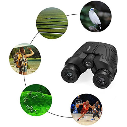 occer 12x25 Compact Binoculars with Clear Low Light Vision, Large Eyepiece Waterproof Binocular for Adults Kids,High Power Easy Focus Binoculars for Bird Watching,Outdoor Hunting,Travel,Sightseeing