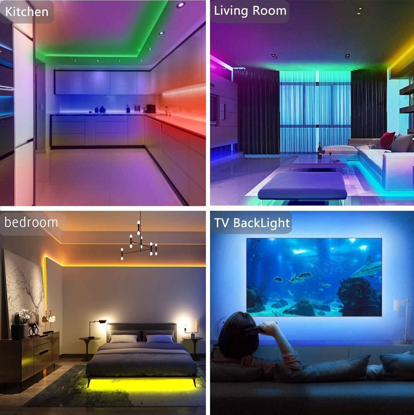 Tenmiro 65.6ft Led Stripverlichting, Ultra Lange RGB 5050 Kleurveranderende LED Lichtstrips Kit met 44 Toetsen IR Afstandsbediening, Led-verlichting voor Slaapkamer, Keuken, Huisdecoratie